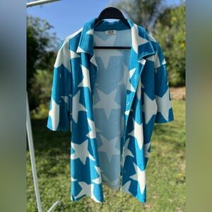 Nkm clothing Star Print Open Cardigan - Teal & White size XXL